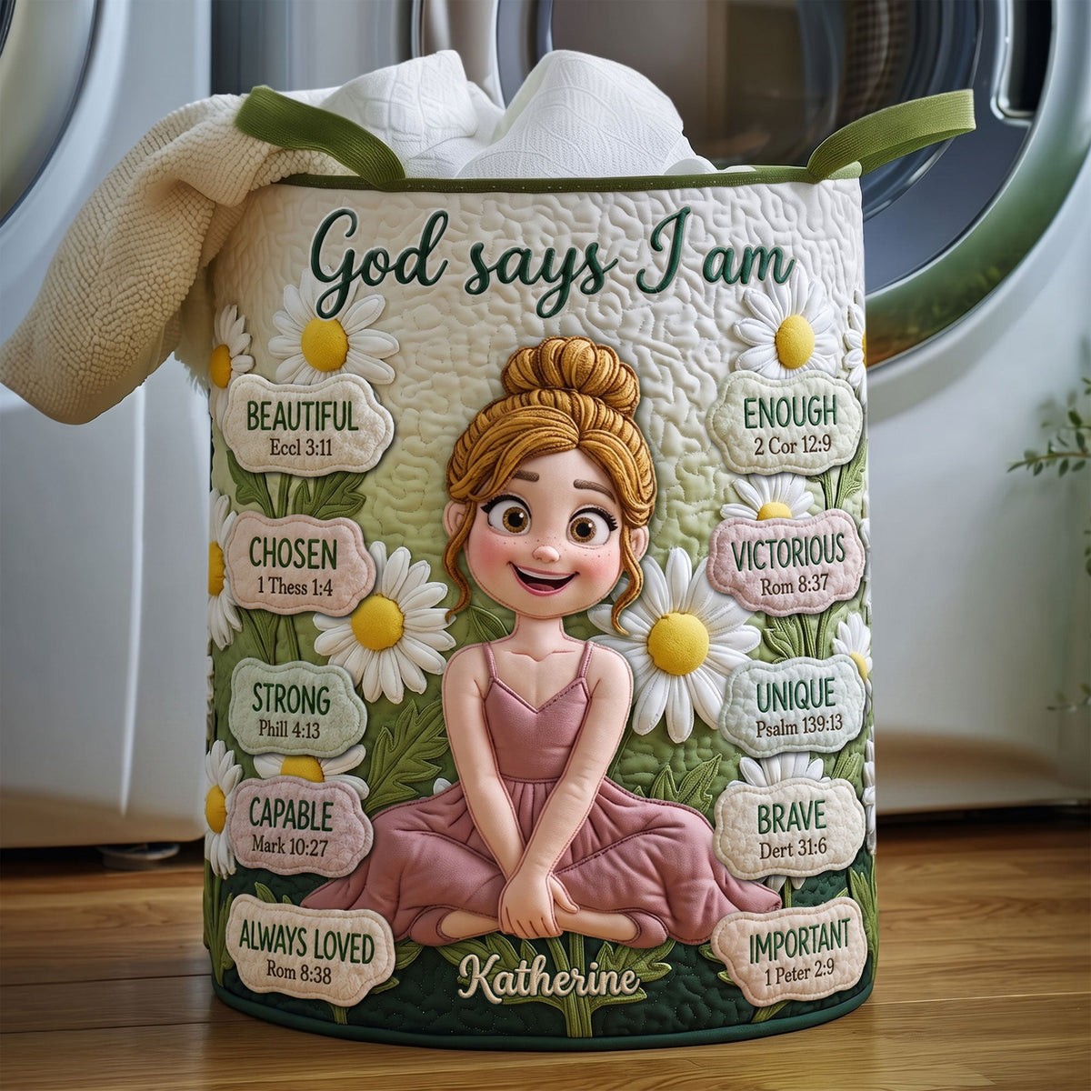 Lovely Birth Flower Quilted Laundry Basket - Personalized Gifts For Girls 05qhti170726