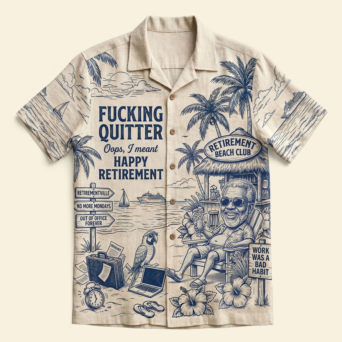 Quitter Club Toile De Jouy Hawaiian Shirt - Custom Photo Gifts 02pati180626