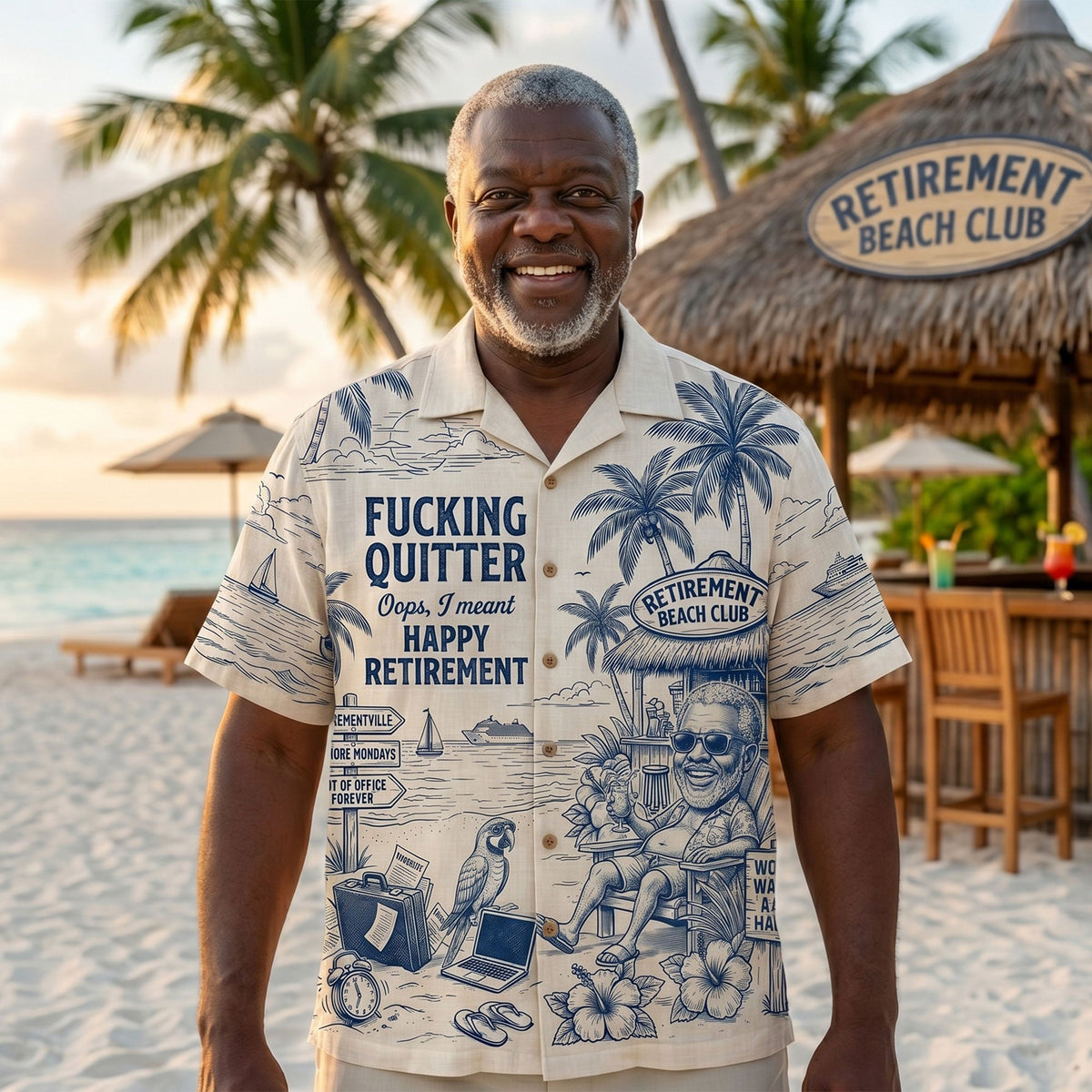 Quitter Club Toile De Jouy Hawaiian Shirt - Custom Photo Gifts 02pati180626