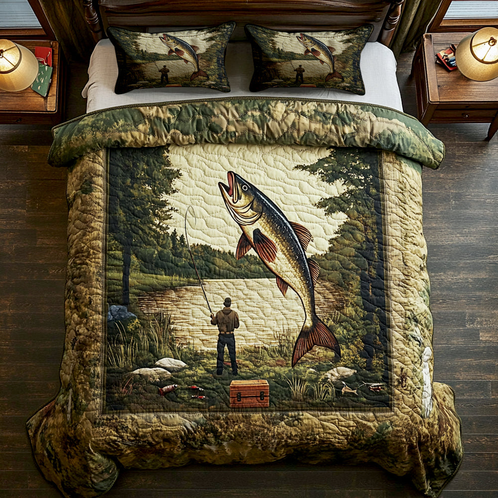 Fishing Lake Scene Quilt Bedding Set Gifts For Fishing Lovers 051TGDT070725