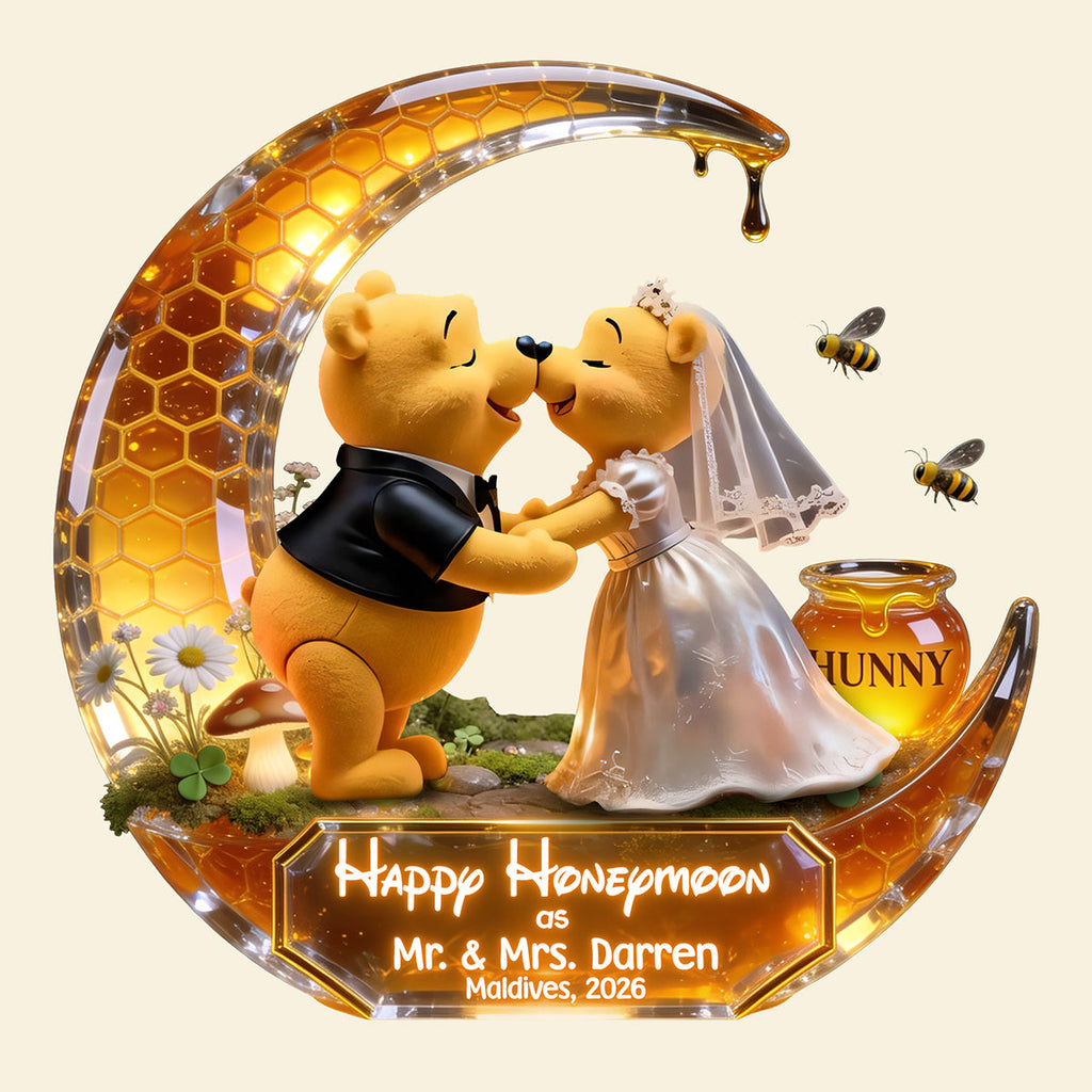 Cute Soft Honey Moon Couple Plaque, Personalized Gifts For Newlywed Couple 02qhta020726