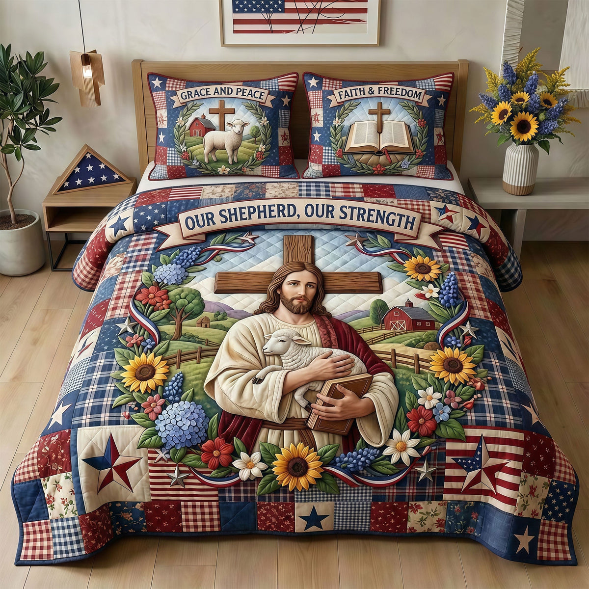 Jesus Our Shepherd Quilt Bedding Set - Personalized Gifts For Christians 01TYTI260326