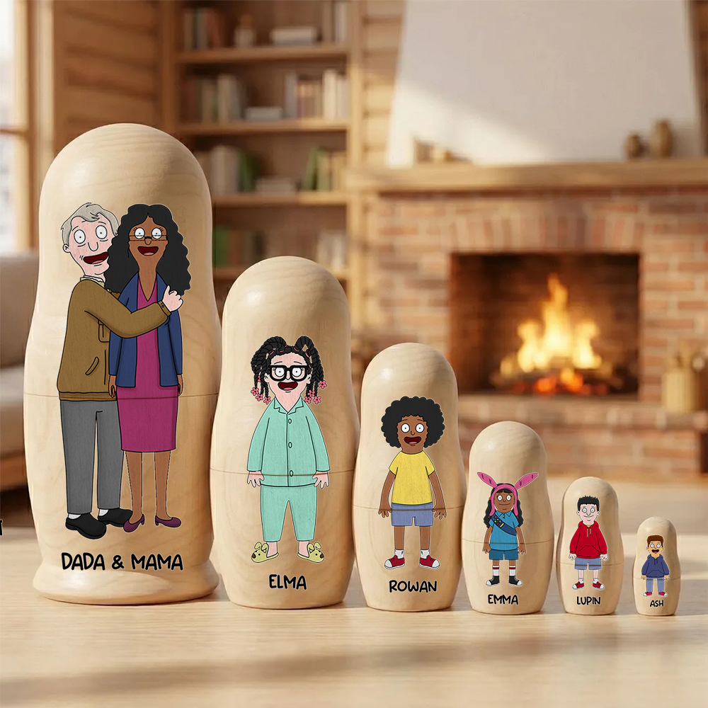 Quirky Family Wooden Nesting Dolls - Personalized Father's Day Gifts 041qhhu090426
