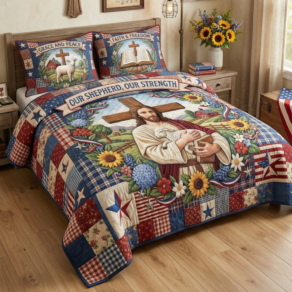 Jesus Our Shepherd Quilt Bedding Set - Personalized Gifts For Christians 01TYTI260326