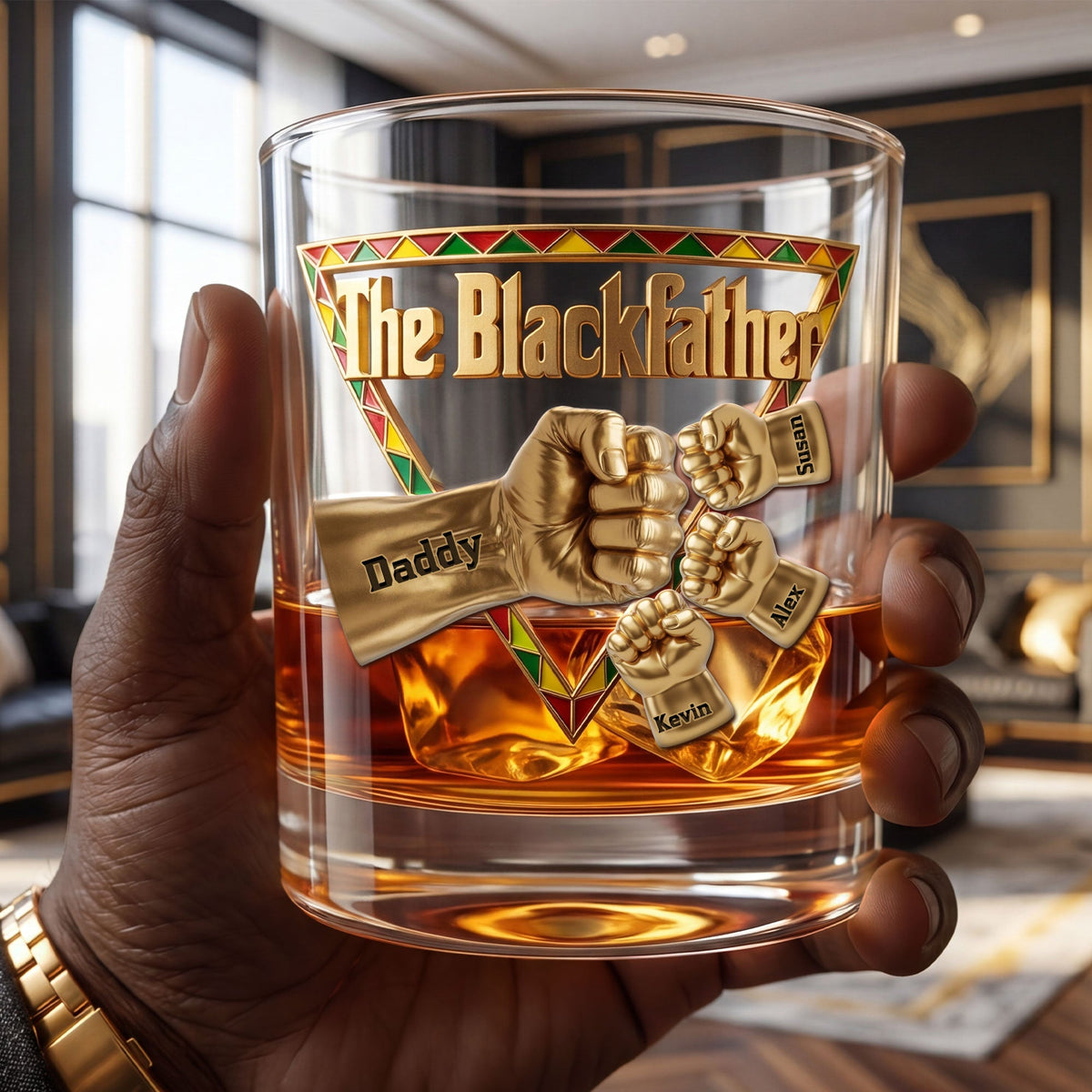The Black Father 11oz Round Glass - Personalized Gifts For Dad 162huti080626