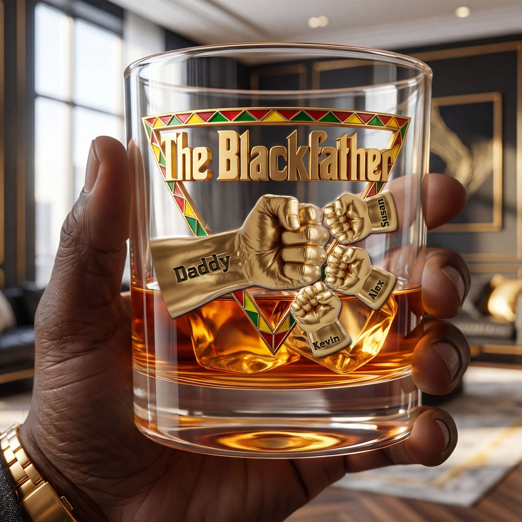 The Black Father 11oz Round Glass - Personalized Gifts For Dad 01huti020526