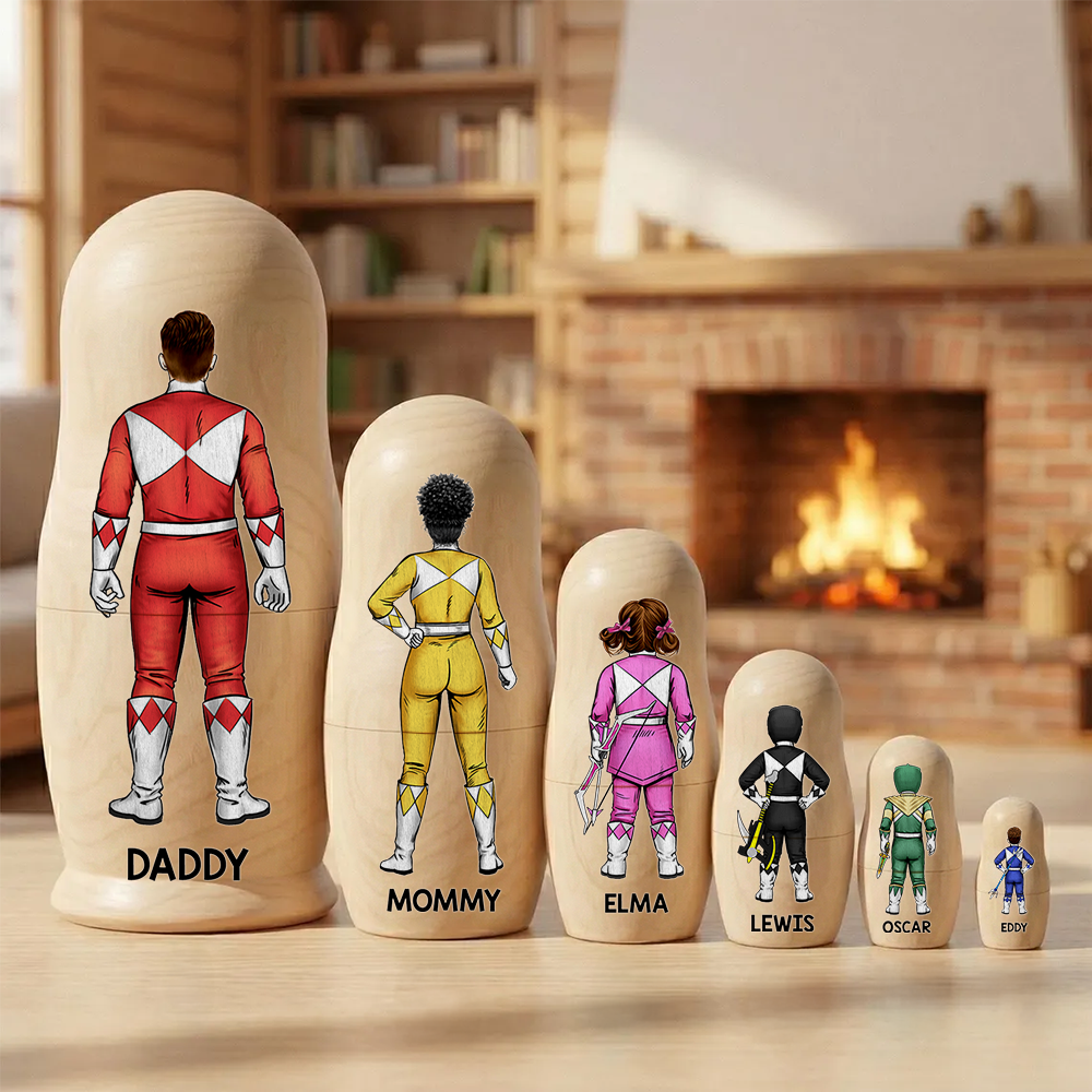 Family of Light Guardians Wooden Nesting Dolls - Personalized Gift For Family 06QHHU080426HH