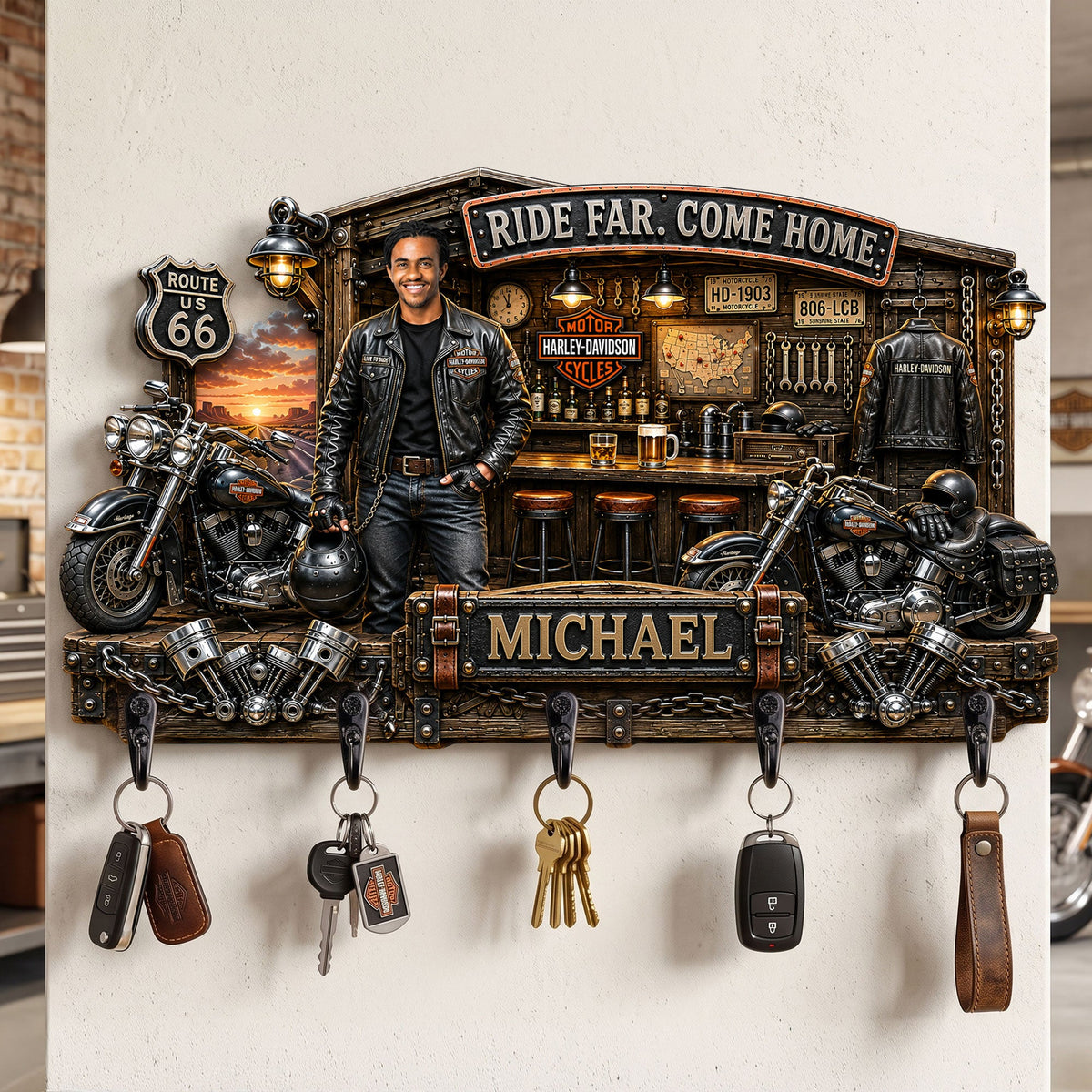 Motorcycle Garage Key Hanger Custom Photo Gifts For Riders 04HATI170726