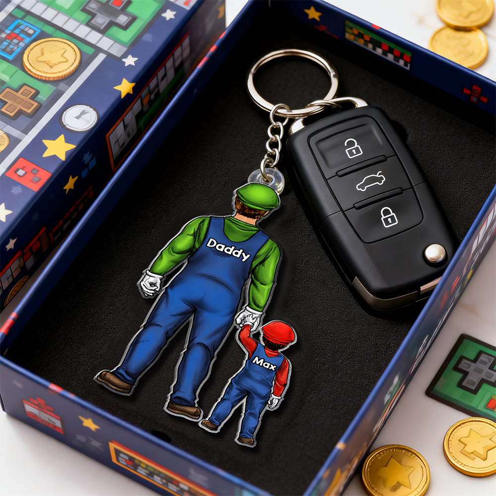 Retro Game Dad Keychain - Personalized Gifts For Father's Day Keychain 051QHHU160525PA