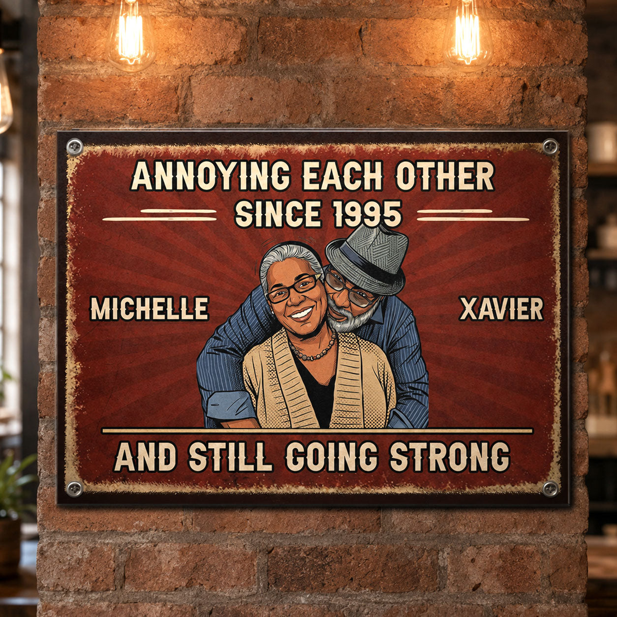 Custom Photo Vintage Sketch Annoying Each Other For Years - Personalized Metal Sign