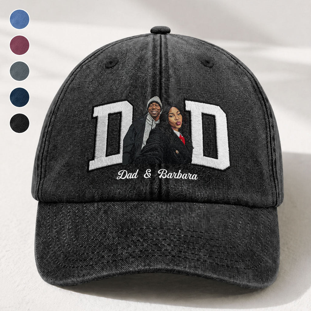 Custom Photo Portrait Dad Grandpa Family Dad - Personalized Vintage Washed Denim Cap