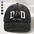 Custom Photo Portrait Dad Grandpa Family Dad - Personalized Vintage Washed Denim Cap