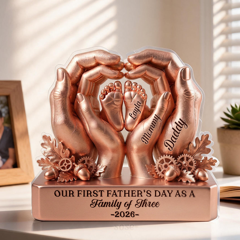 Our First Father's Day As A Family Of Three - Personalized Custom Shaped Acrylic Plaque