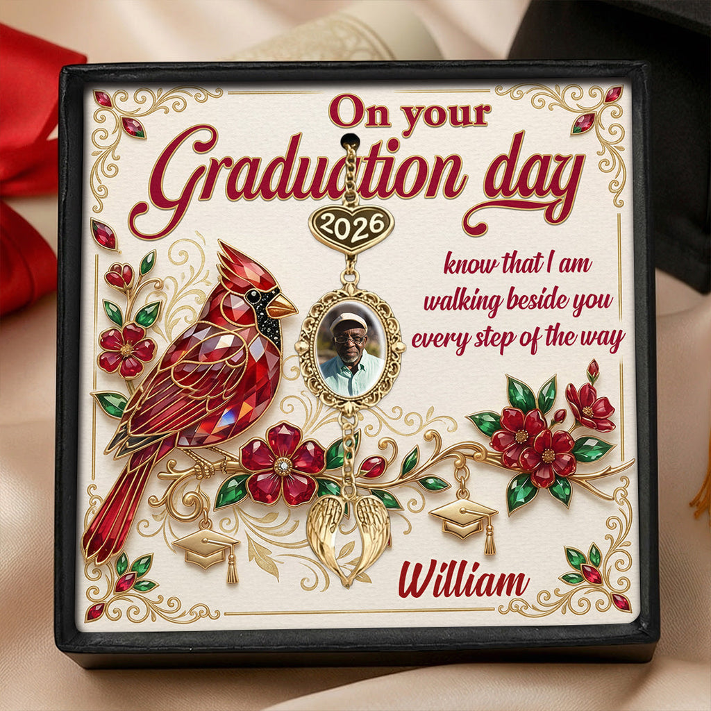 Graduation Walking Beside You Every Step - Personalized Graduation Tassel Photo Charm With Angel Wing