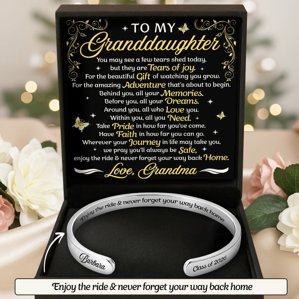 Enjoy The Ride And Never Forget Your Way Back Home - Personalized Cuff Bangle Bracelet With Box