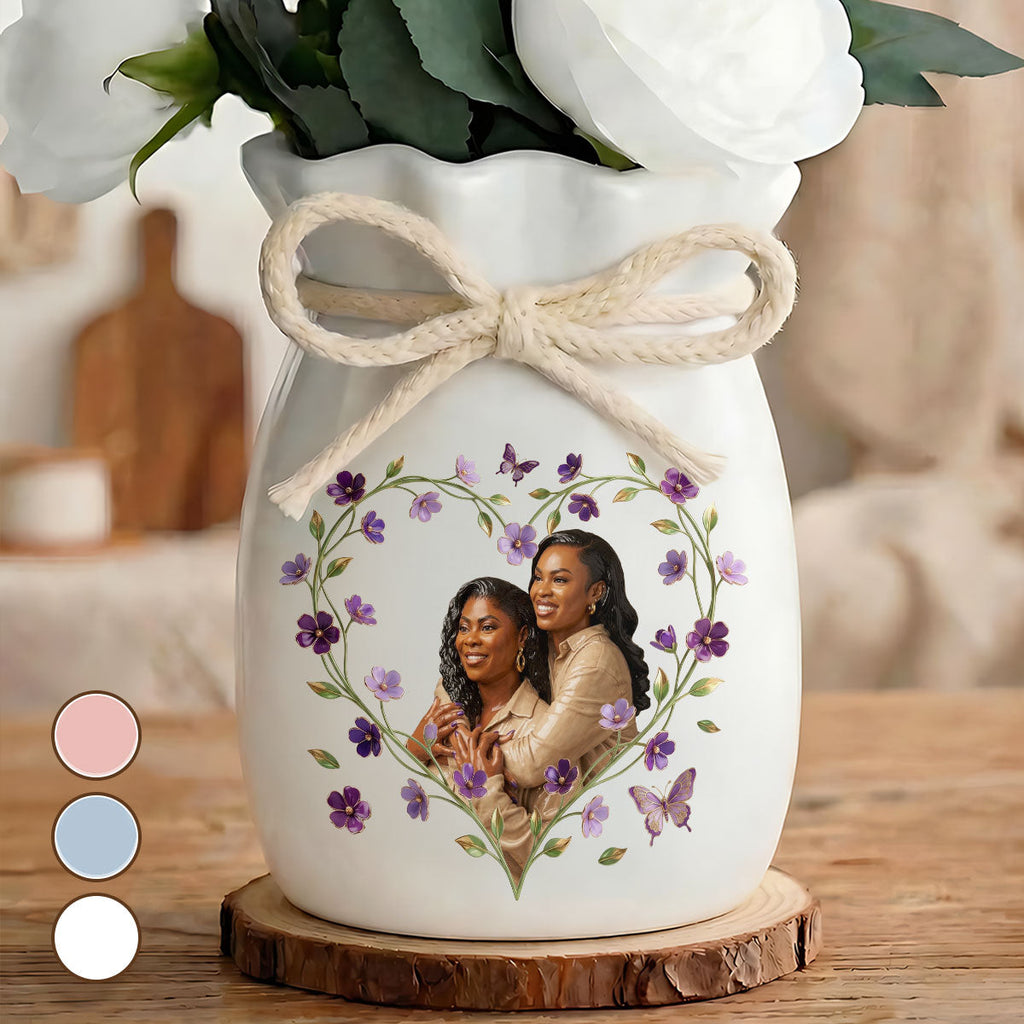 Custom Photo Portrait Mom Grandma Parents Family Ceramic - Personalized Flower Vase With Ribbon