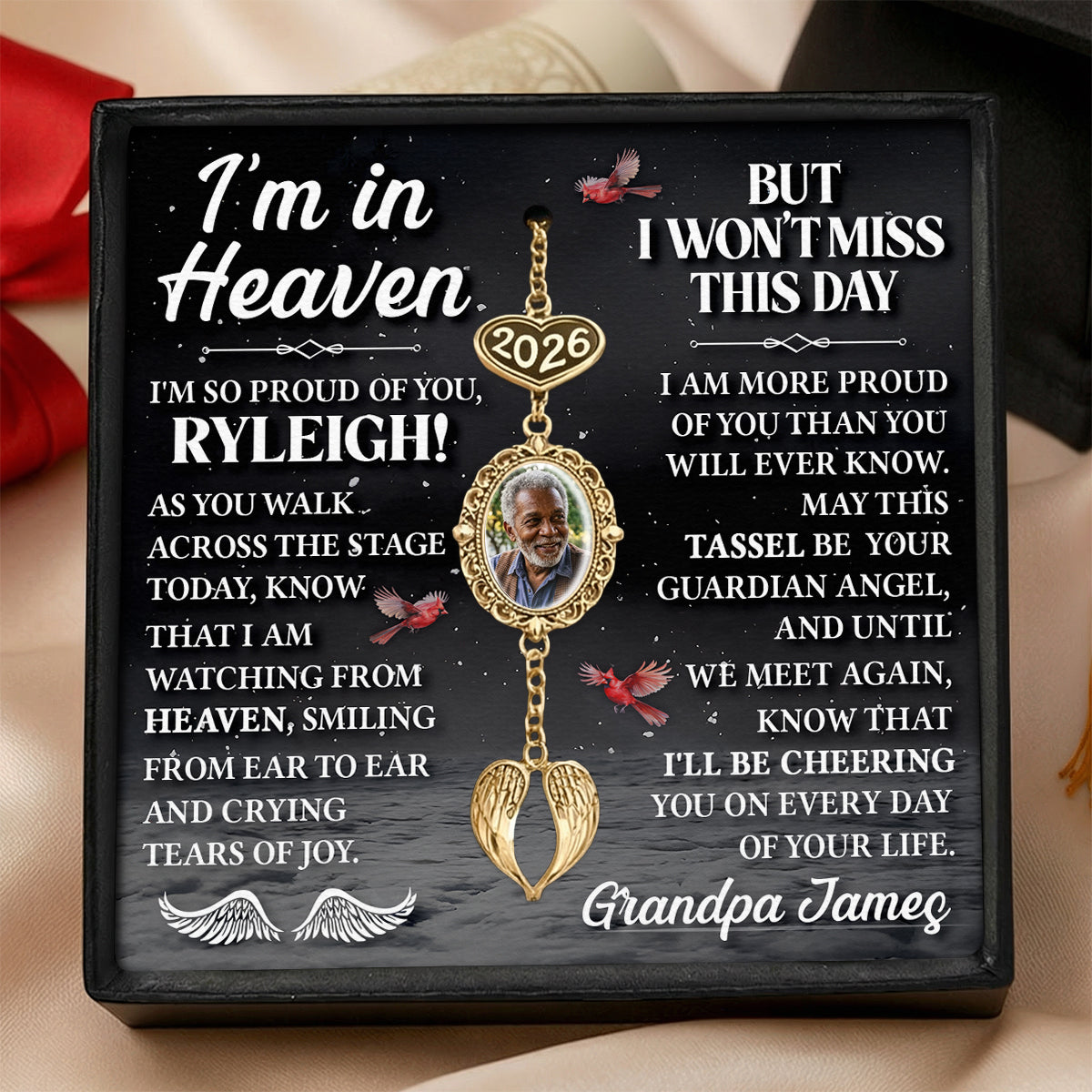 I'm So Proud of You - Personalized Graduation Tassel Photo Charm With Angel Wing