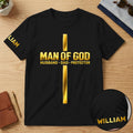 Godly Husband Dad Protector - Personalized T-shirt With Front And Sleeve Design