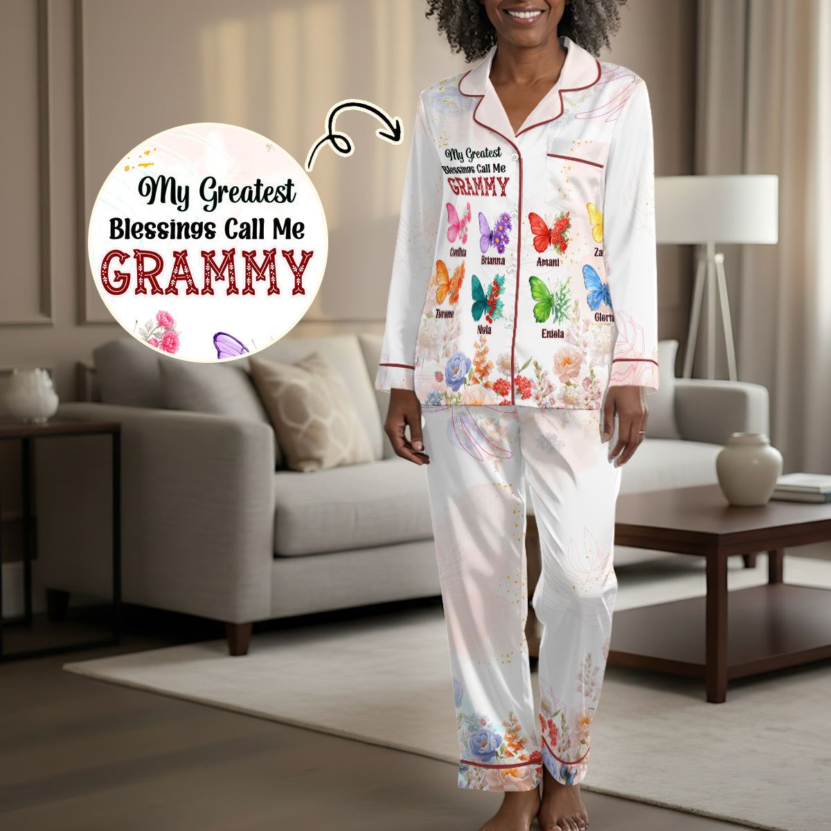 My Greatest Blessings Call Me - Personalized Satin PJM Set
