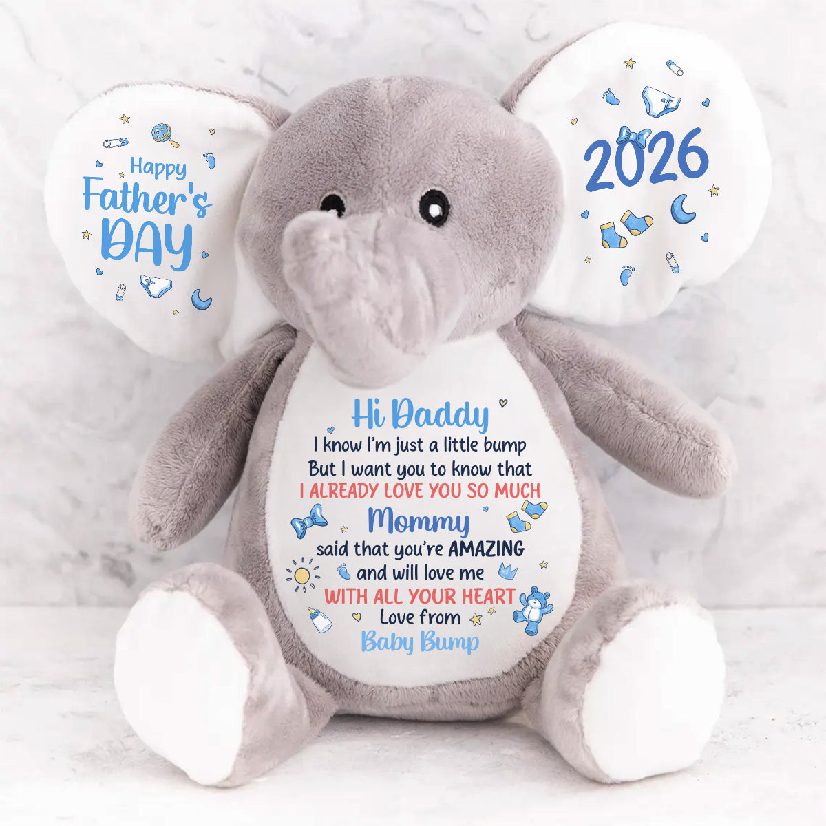 Dear Daddy I Love You - Personalized Stuffed Elephant