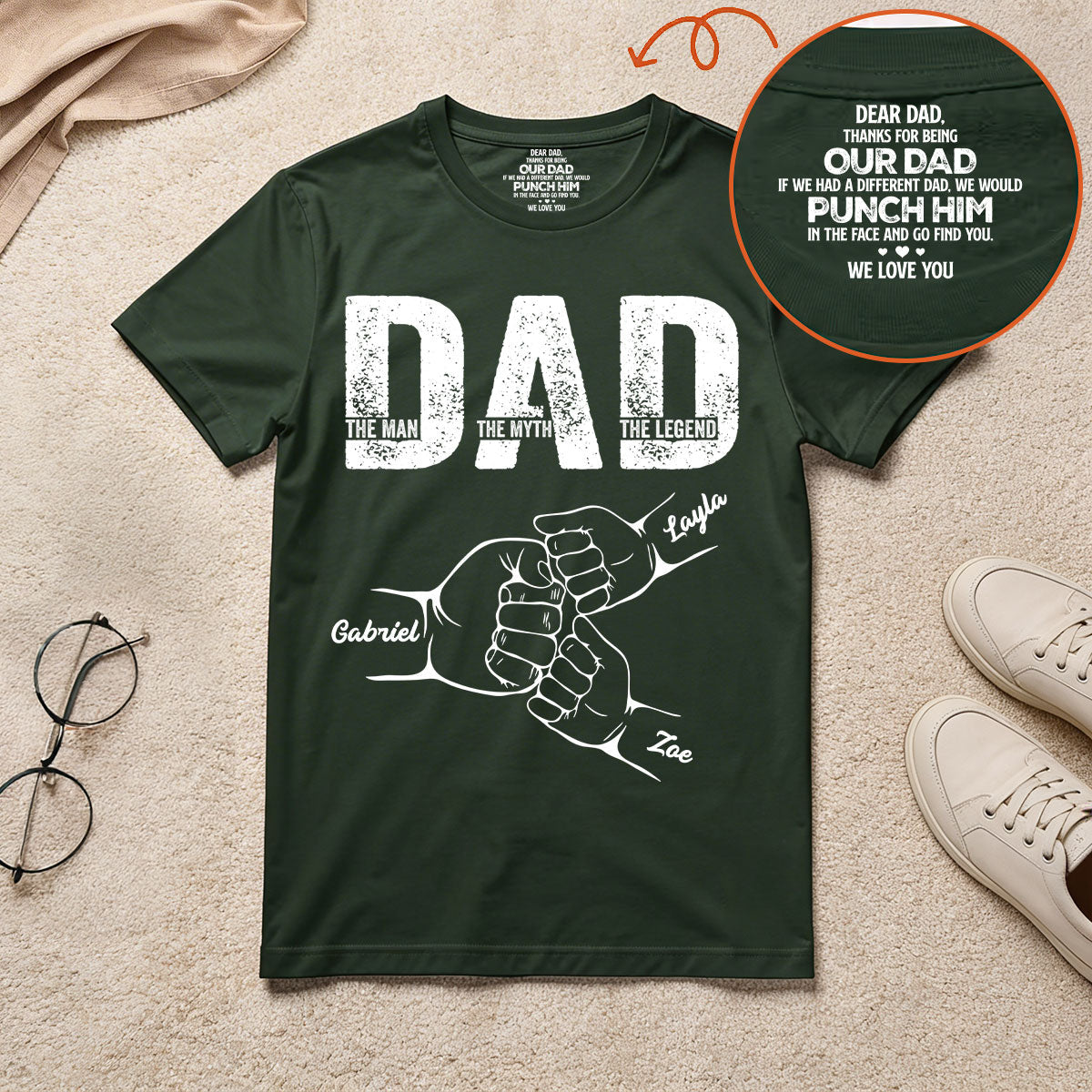 Dad The Man The Myth The Legend - Personalized Shirt With Design Inner Neck And Front