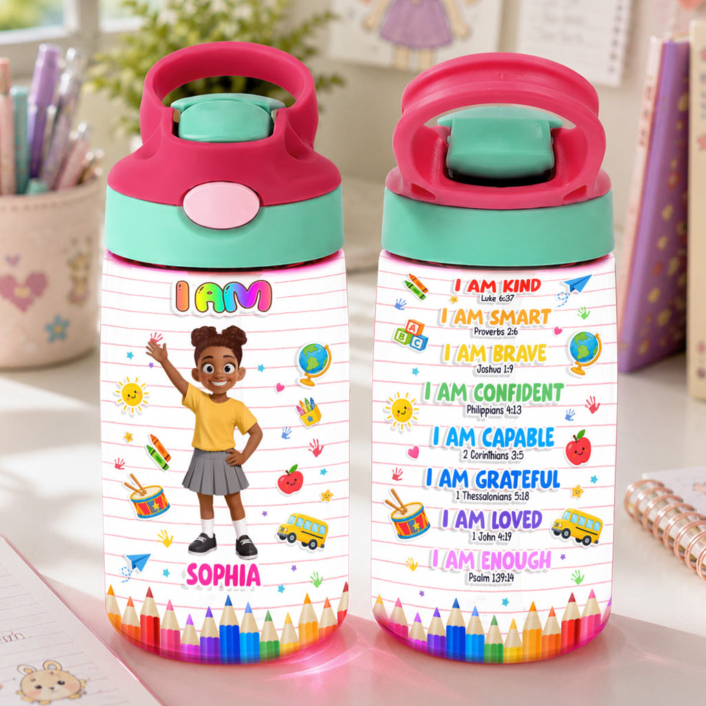 Kid Affirmations I Am Kind Smart Brave  - Personalized Kid Water Bottle