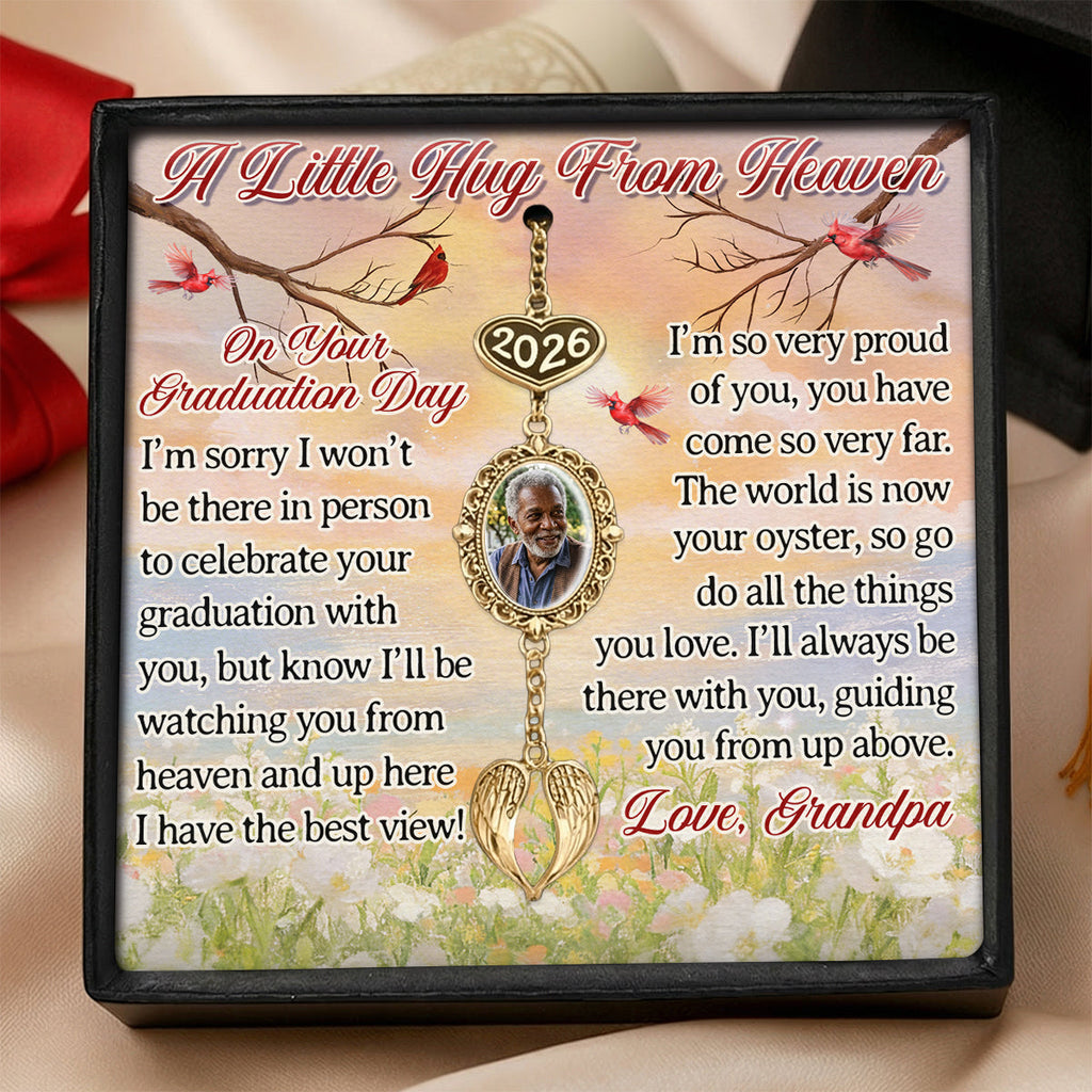 A Little Hug From Heaven On Your Graduation Day - Personalized Graduation Tassel Photo Charm With Angel Wing