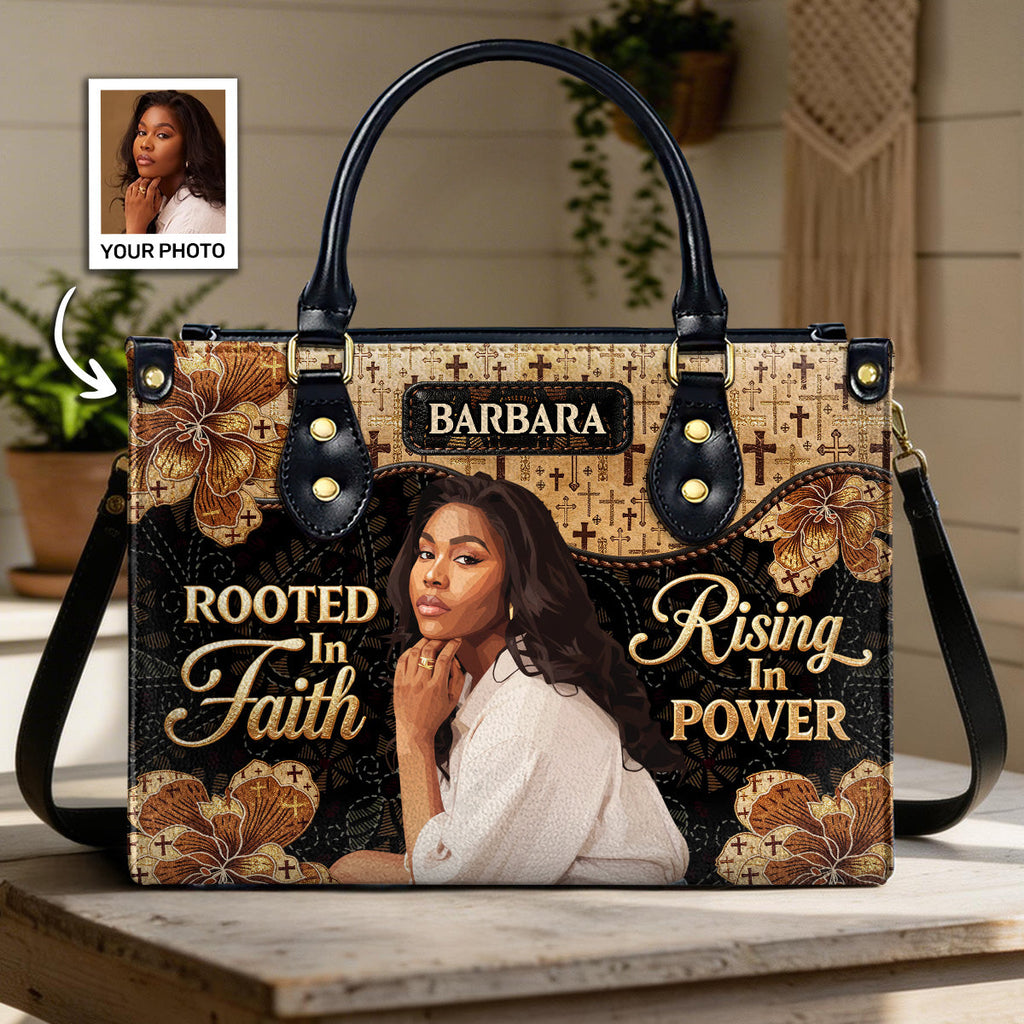 Rooted In Faith Rising In Power - Personalized Leather Handbag