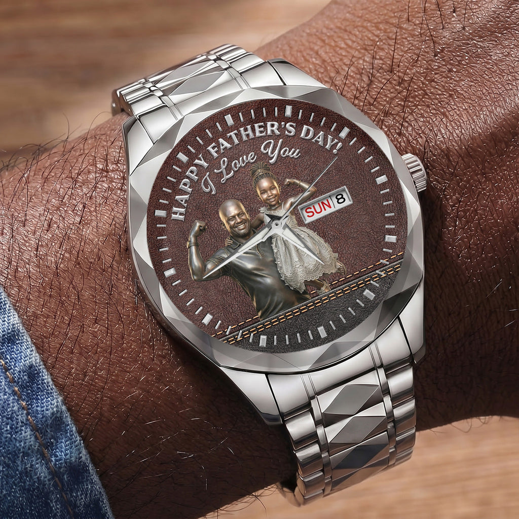 Custom Photo Dad Grandpa Family - Personalized Men's Wrist Watch
