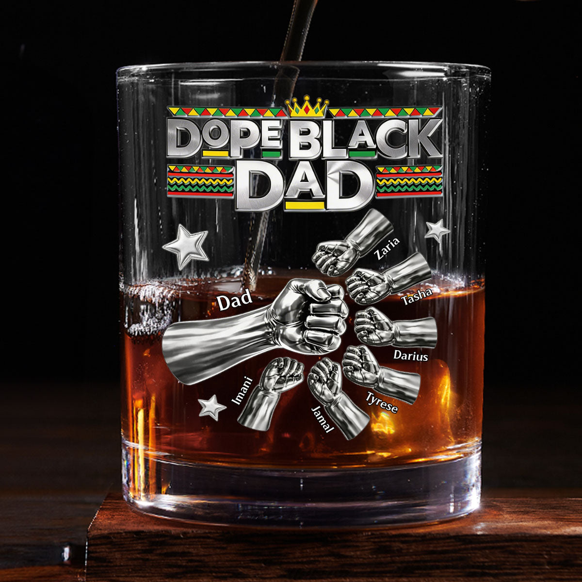 Dope Black Dad - Personalized Round Whiskey Glass