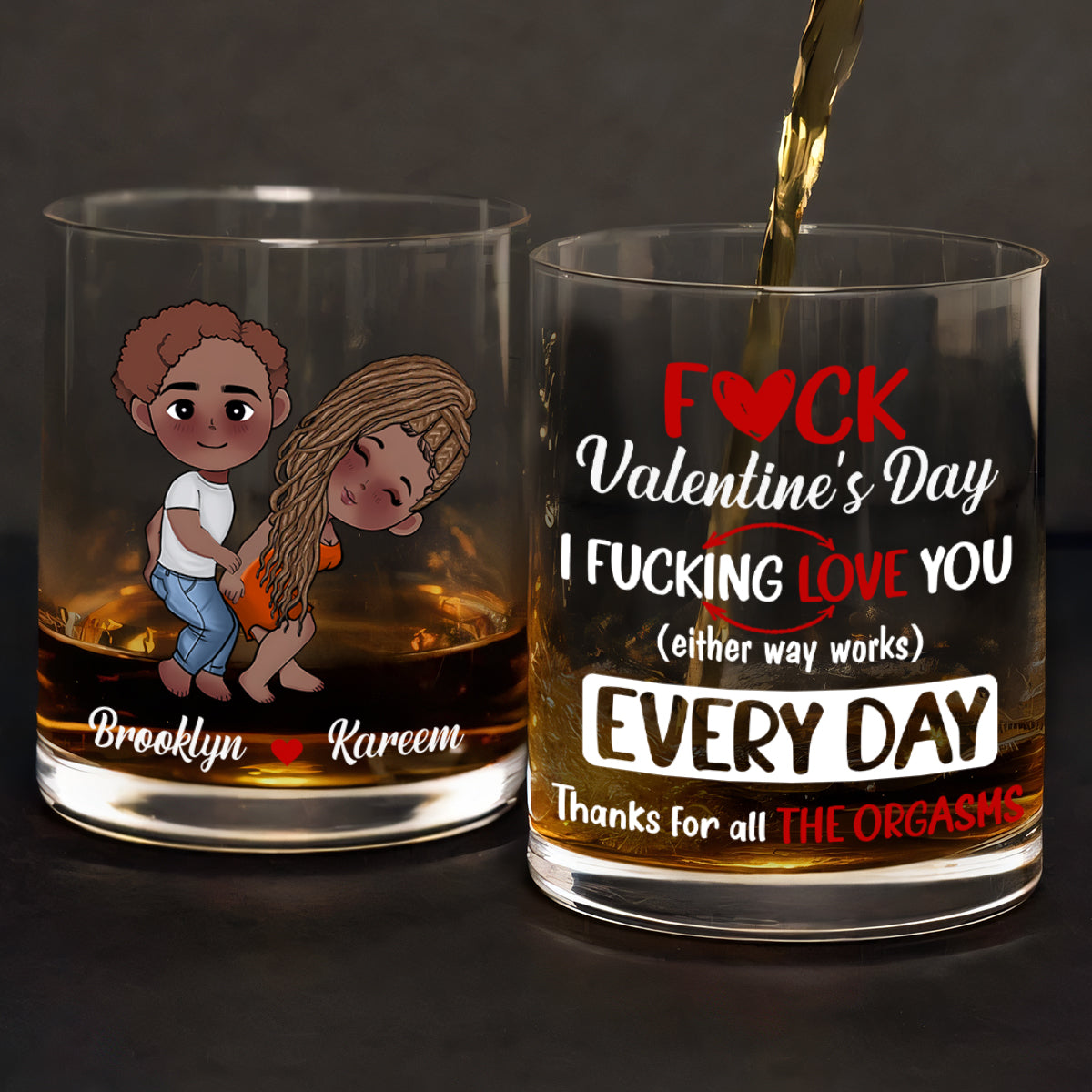 I Love You Either Way - Personalized Round Whiskey Glass