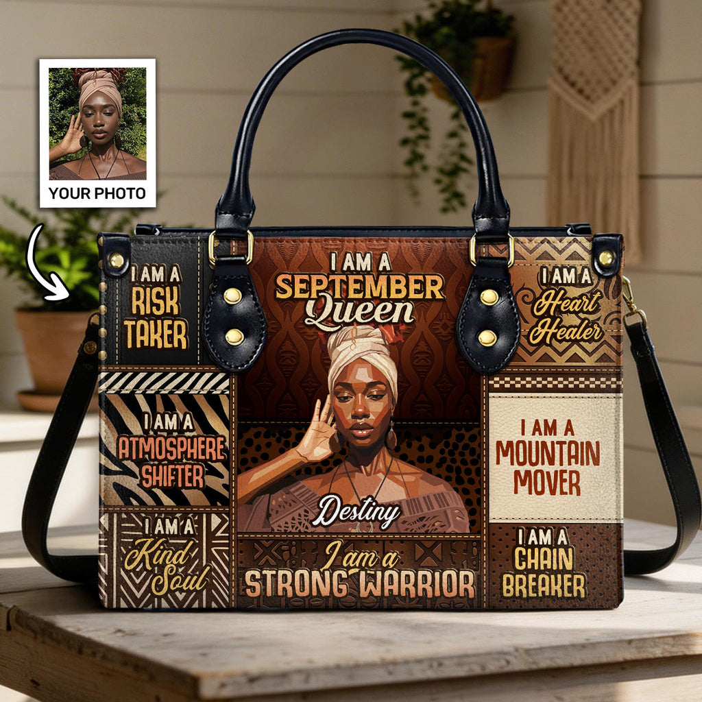 I Am A Black Queen - Personalized Leather Handbag