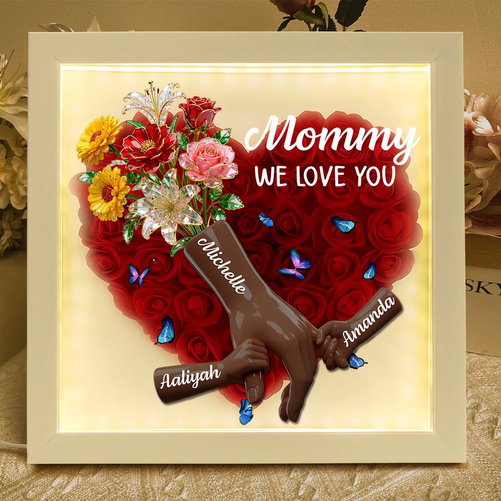 Mommy We Love You - Personalized Heart Flower Shadow Box