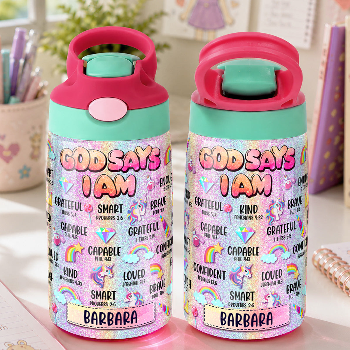 God Says I Am - Personalized Kid Water Bottle