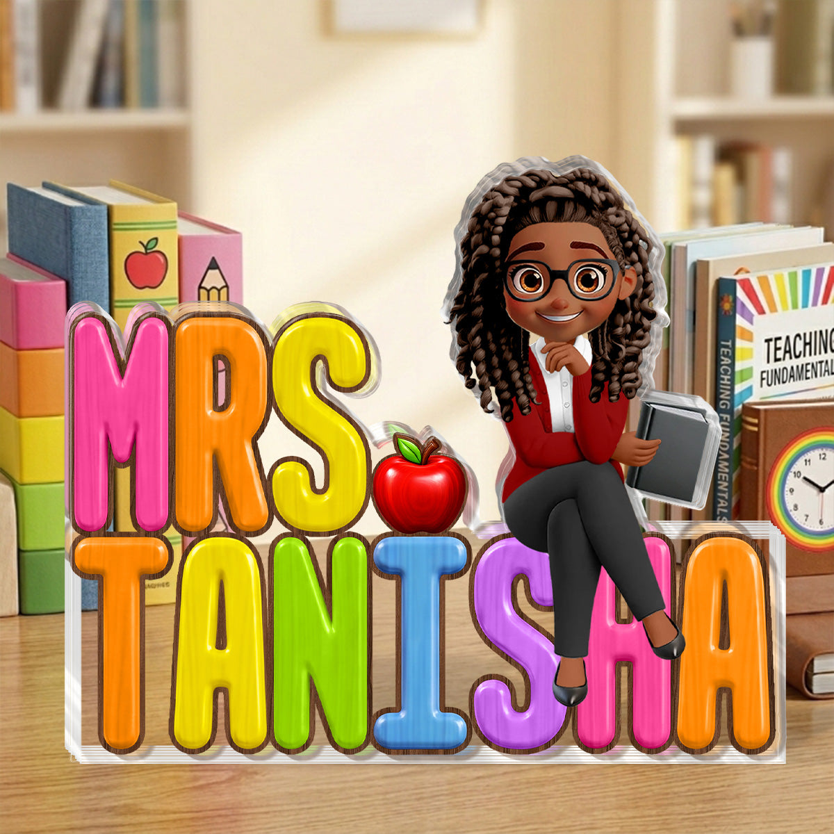 Teacher Name Desk Statue - Personalized Custom Shaped Acrylic Plaque