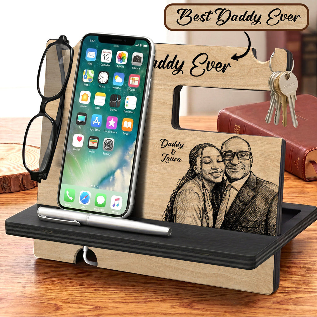 Custom Photo Pencil Sketch Best Dad Ever - Personalized Phone Docking Station
