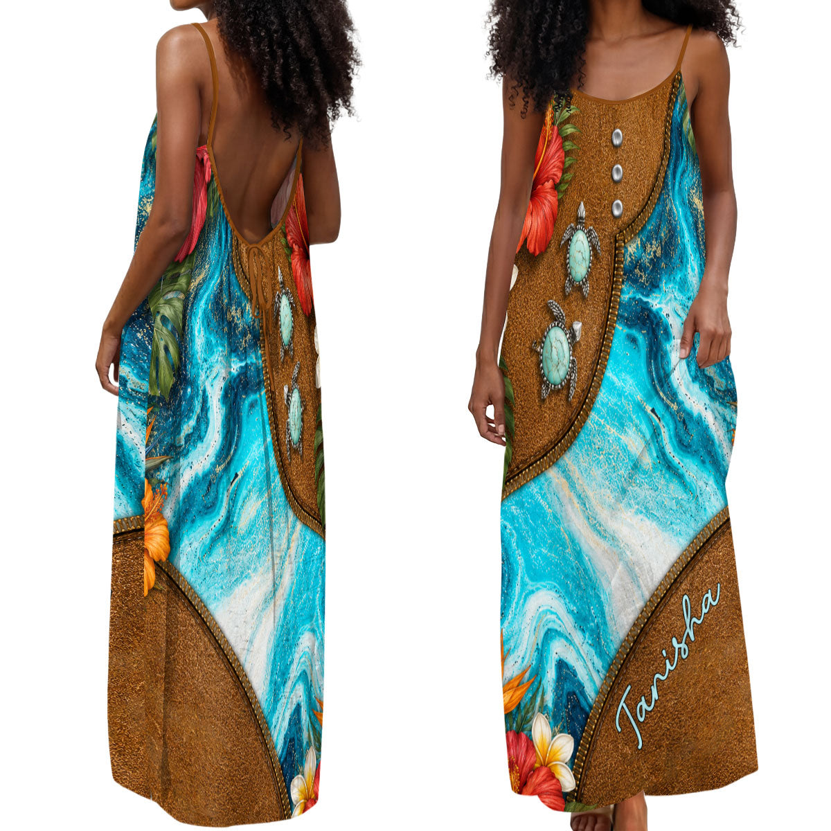 Tropical Summer Sea  - Personalized Backless Cami Maxi Dress