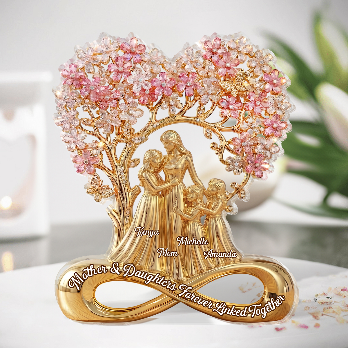 Mother & Daughters Forever Linked Together - Personalized Custom Shaped Acrylic Plaque
