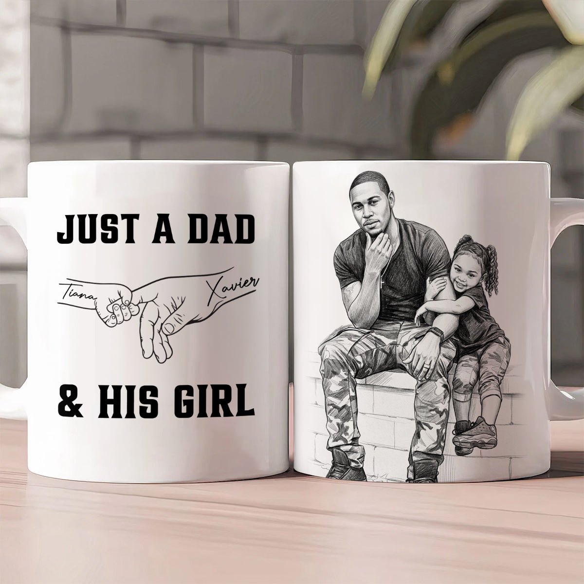 Custom Photo Pencil Sketch Portrait Dad Grandpa Family - Personalized Ceramic Coffee Mug
