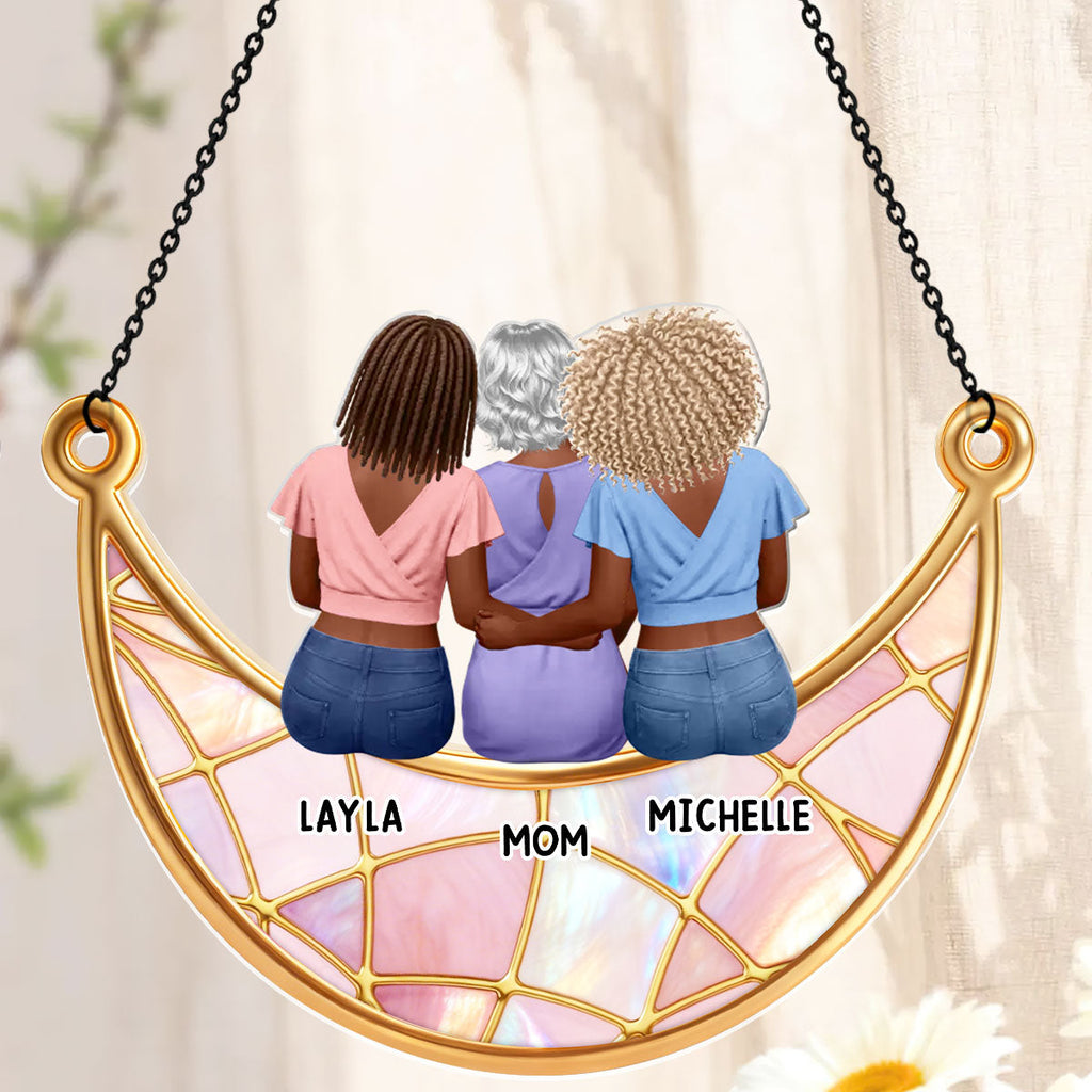 Mother And Daughter Son Moon Love - Personalized Acrylic Suncatcher