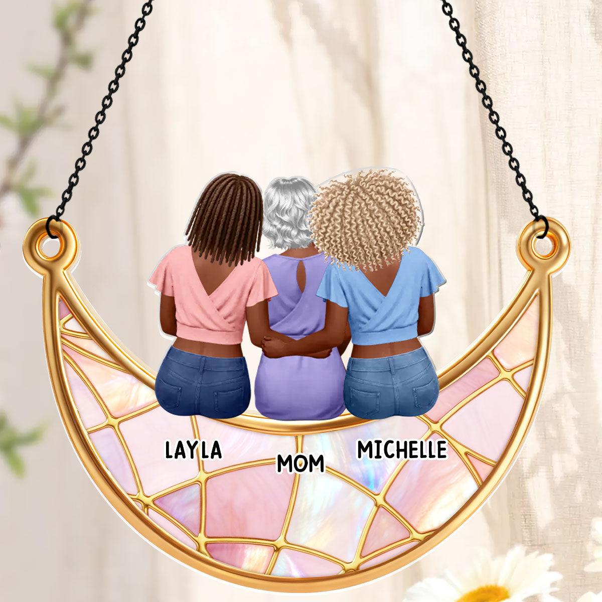Mother And Daughter Son Moon Love - Personalized Acrylic Suncatcher