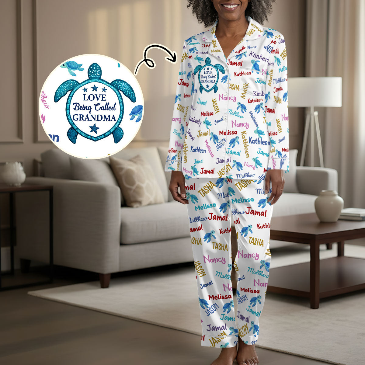 Grandma Turtle - Personalized Satin PJM Set