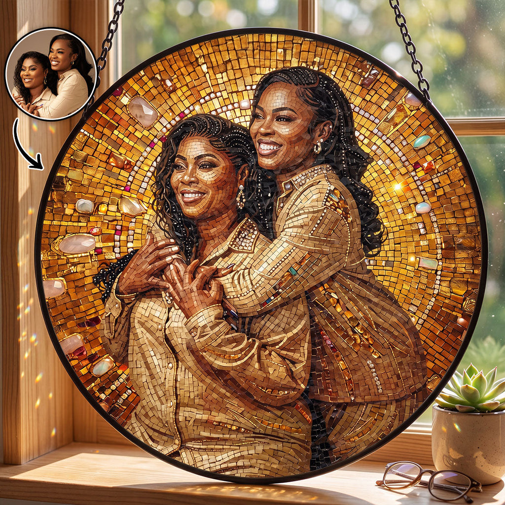Custom Photo Portrait Premium Mosaic Mom Grandma Parents Family - Personalized Stained Glass Window Hanging Suncatcher