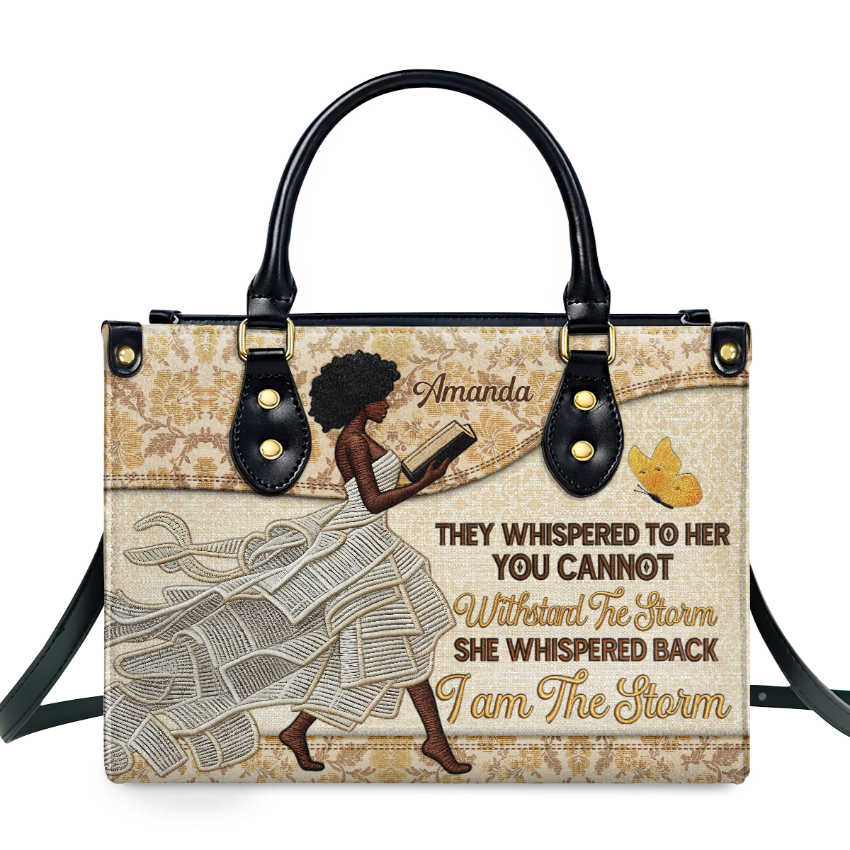 I Am The Storm Afro Girl Book Lover - Personalized Leather Handbag