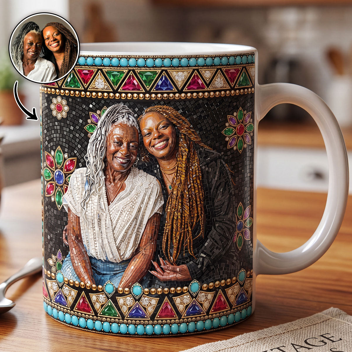 Custom Photo Portrait Premium Mosaic Mom Grandma Parents Family - Personalized Ceramic Coffee Mug