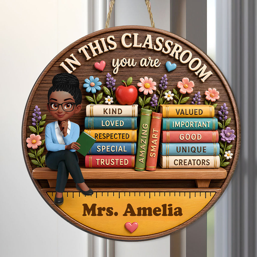 Custom Teacher in This Classroom Back to School Gift for Teachers - Personalized Wooden Door Sign