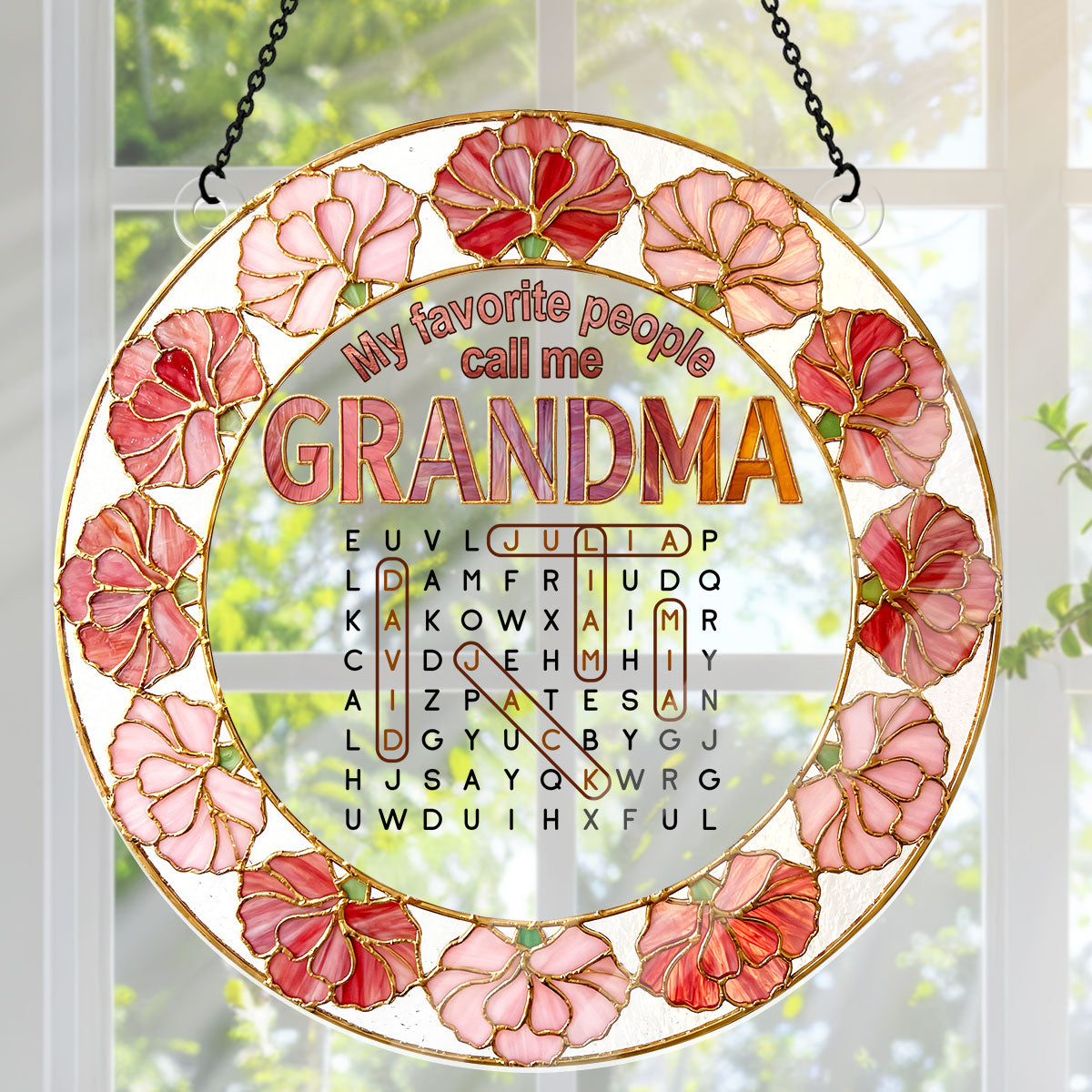 Favorite People Call Me Grandma Word Search Puzzle - Personalized Acrylic Suncatcher