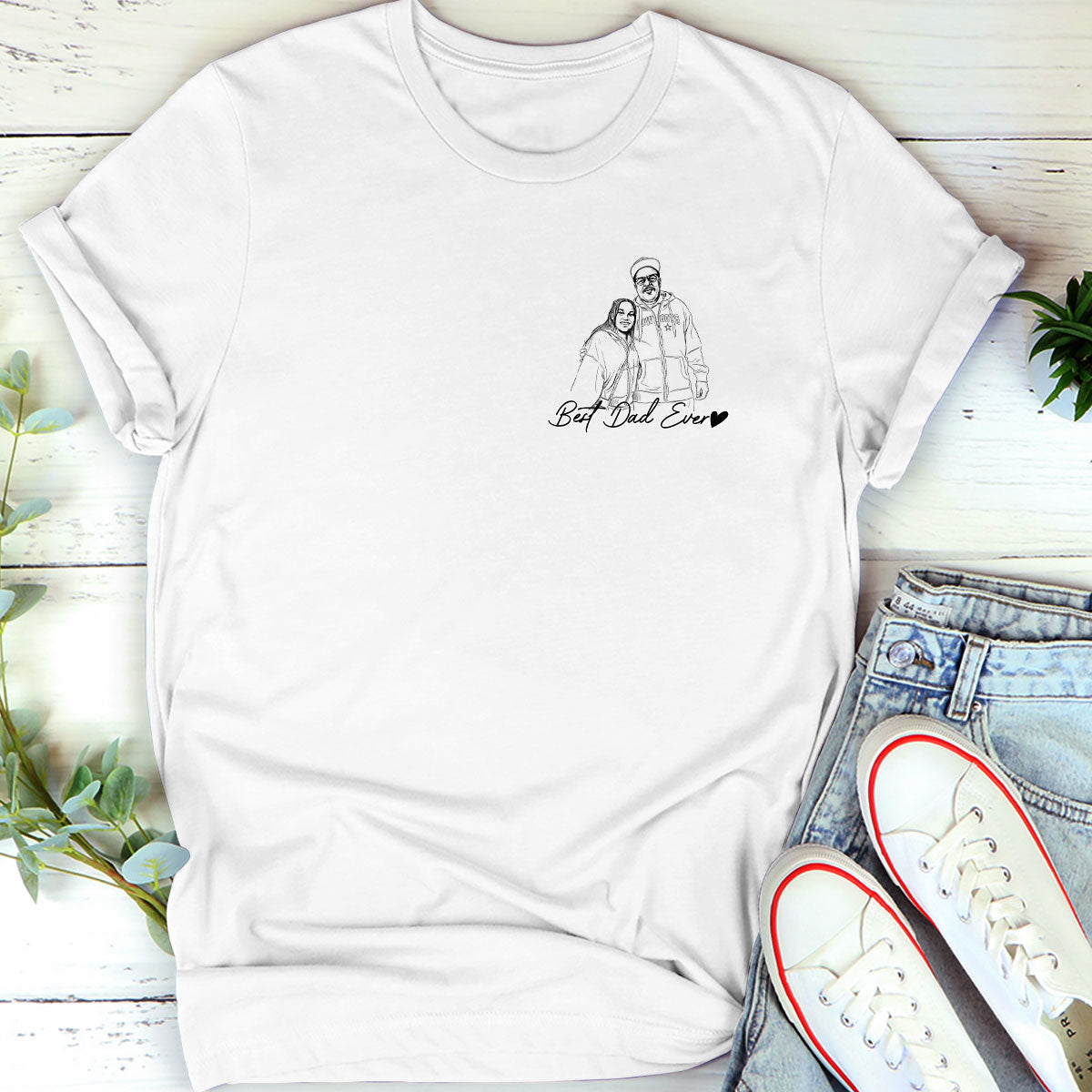 Custom Photo Pencil Sketch Best Dad Grandpa Ever Family Portrait - Personalized 2D Unisex T-shirt