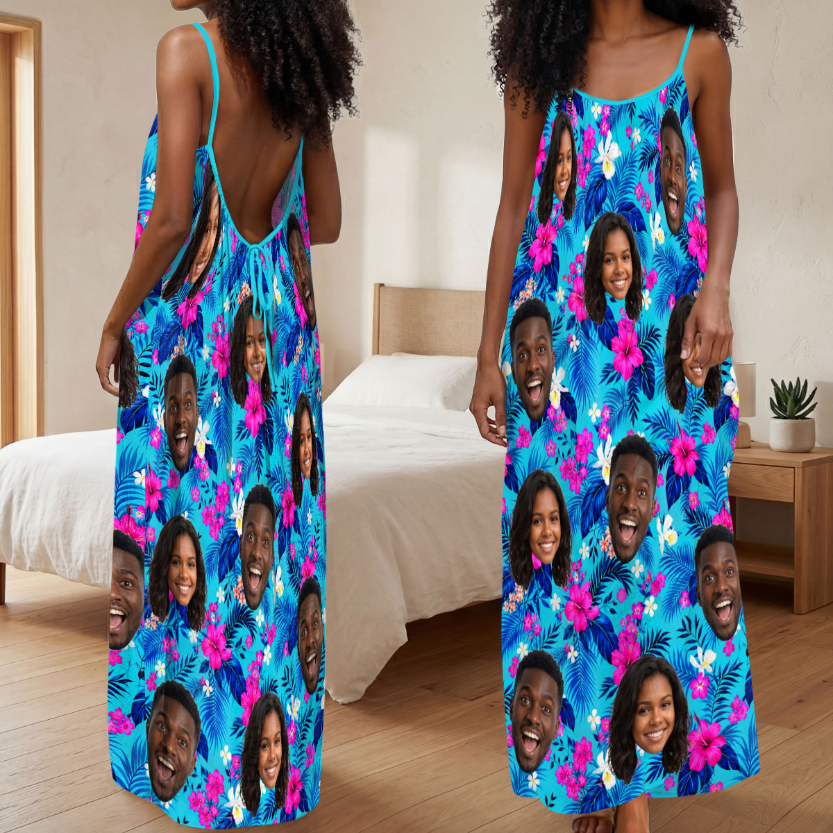 Tropical Funny Couple Upload Photo - Personalized Backless Cami Maxi Dress
