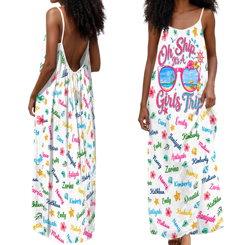 Oh Ship It's A Girls Trip - Personalized Backless Cami Maxi Dress